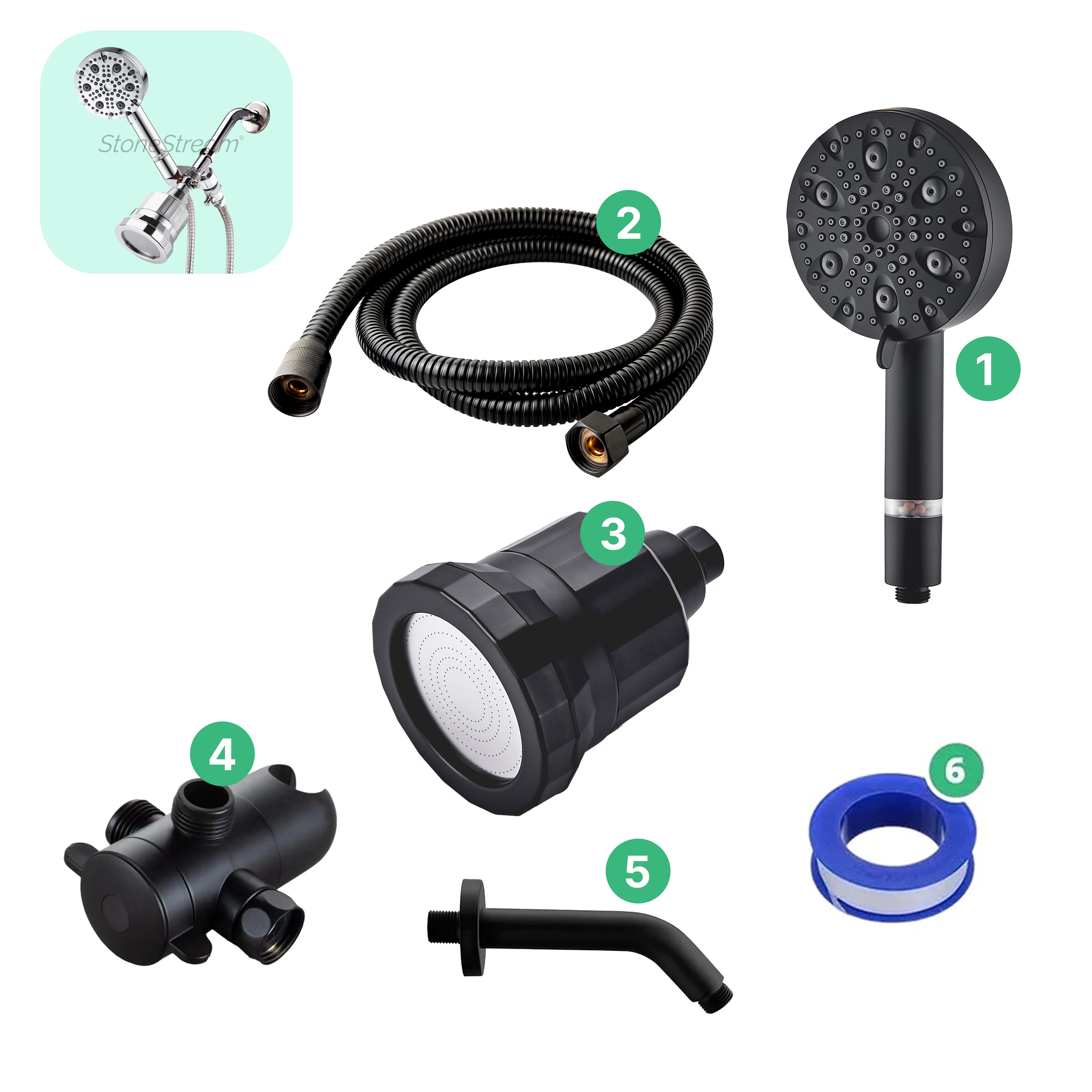 9-Mode Luxury Handheld & Wall Combo Shower Head with Filtration Kit - Black