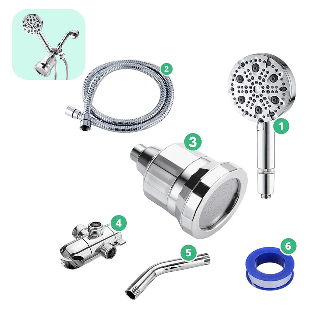 9-Mode Luxury Handheld &amp; Wall Combo Shower Head with Filtration Kit