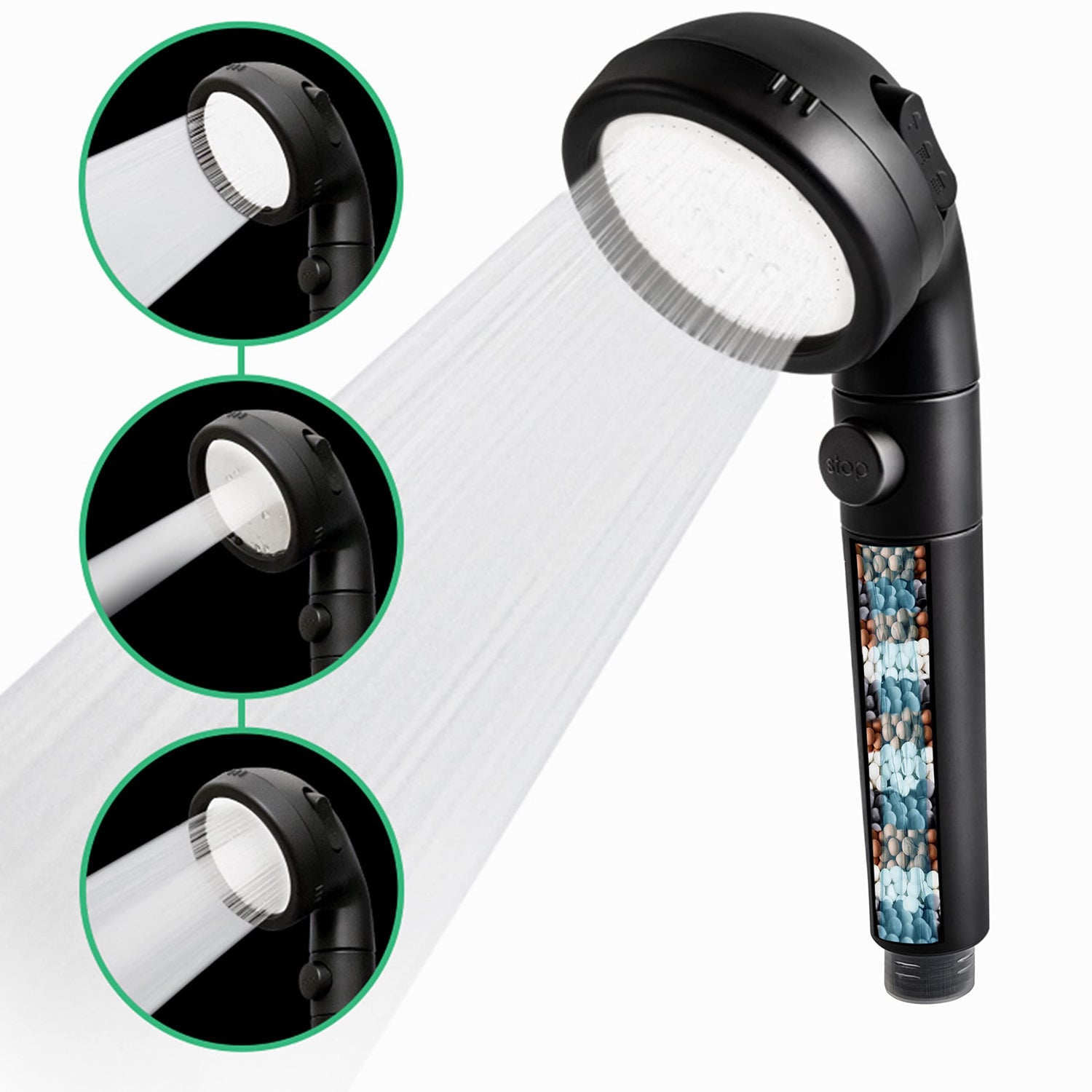 StoneStream Black EcoPower Shower Head matte finish