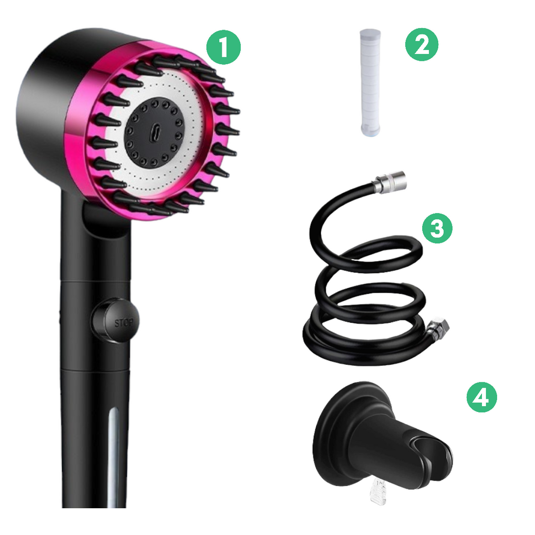 Ultimate Fuchsia Head Massage Full Shower Kit with Replacement Filters