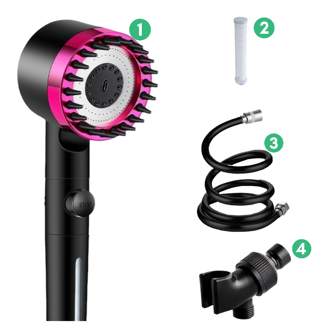 Ultimate Fuchsia Head Massage Shower Wall Kit with Replacement Filters
