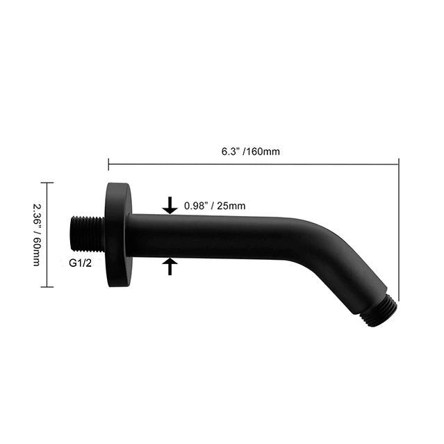 Shower Head  Arm for Wall-Mount Shower - Matte Black - 1/2 inch thread
