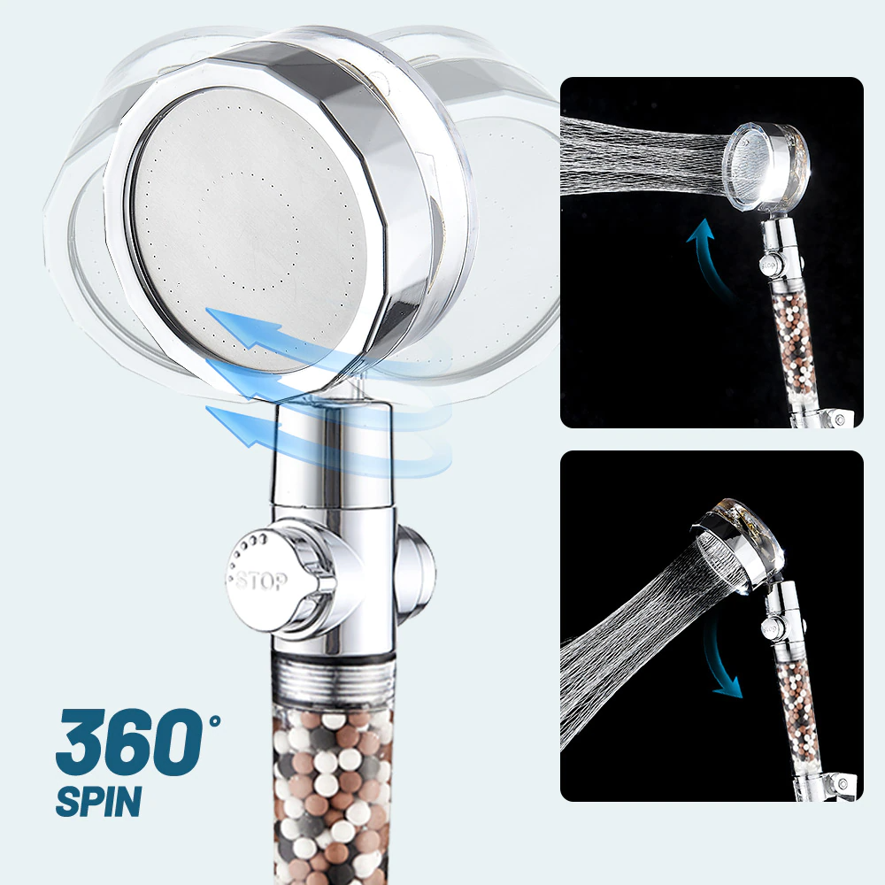 Rotating Water-Saving Spa Shower Head with Anion Stones